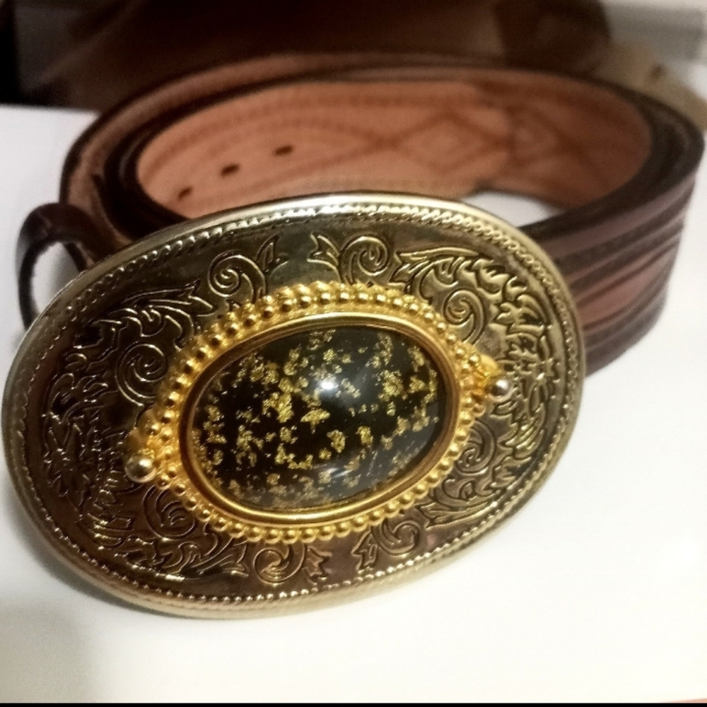 24K Gold flake Lucite Leather Belt